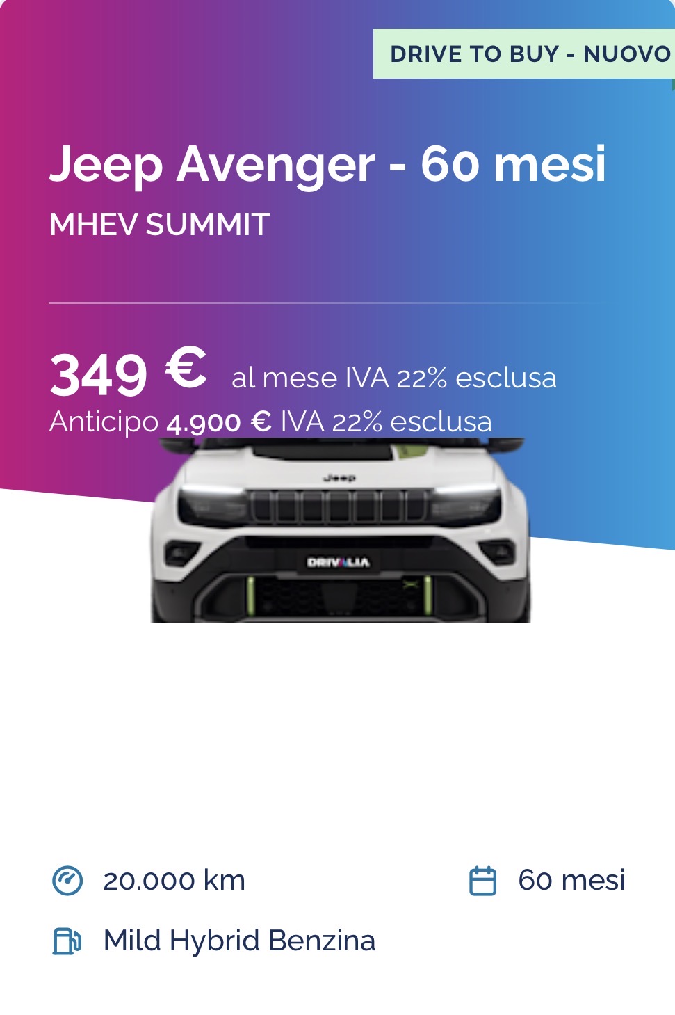Jeep Avenger - MHEV SUMMIT offerta azienda