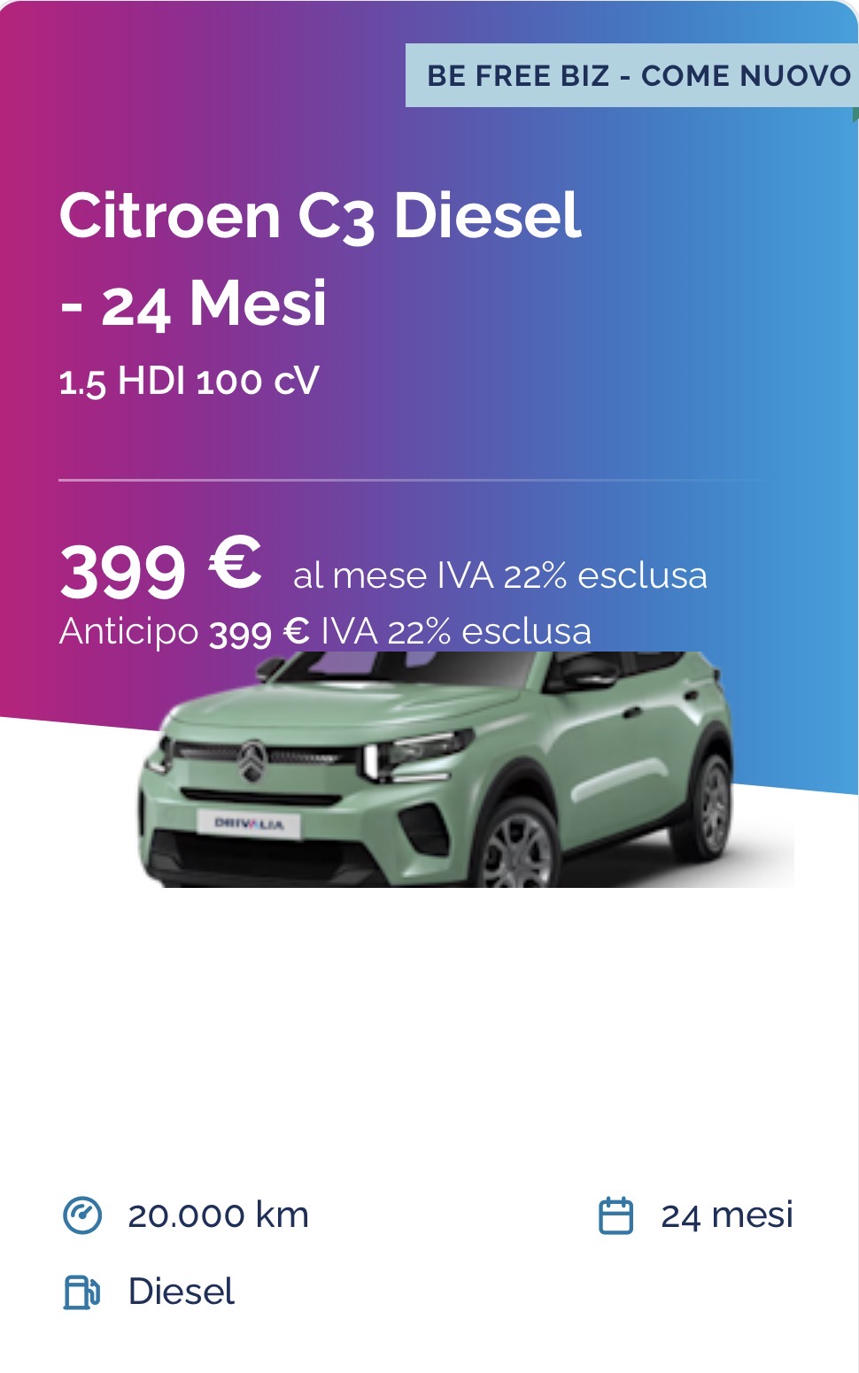 Citroen C3 Diesel - 24 Mesi 1.5 HDI 100 cV Offerta azienda